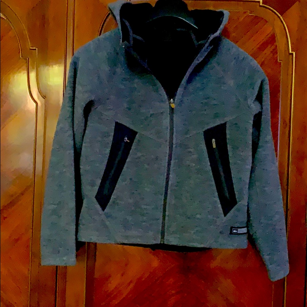 REI Gray with Black Hooded Jacket